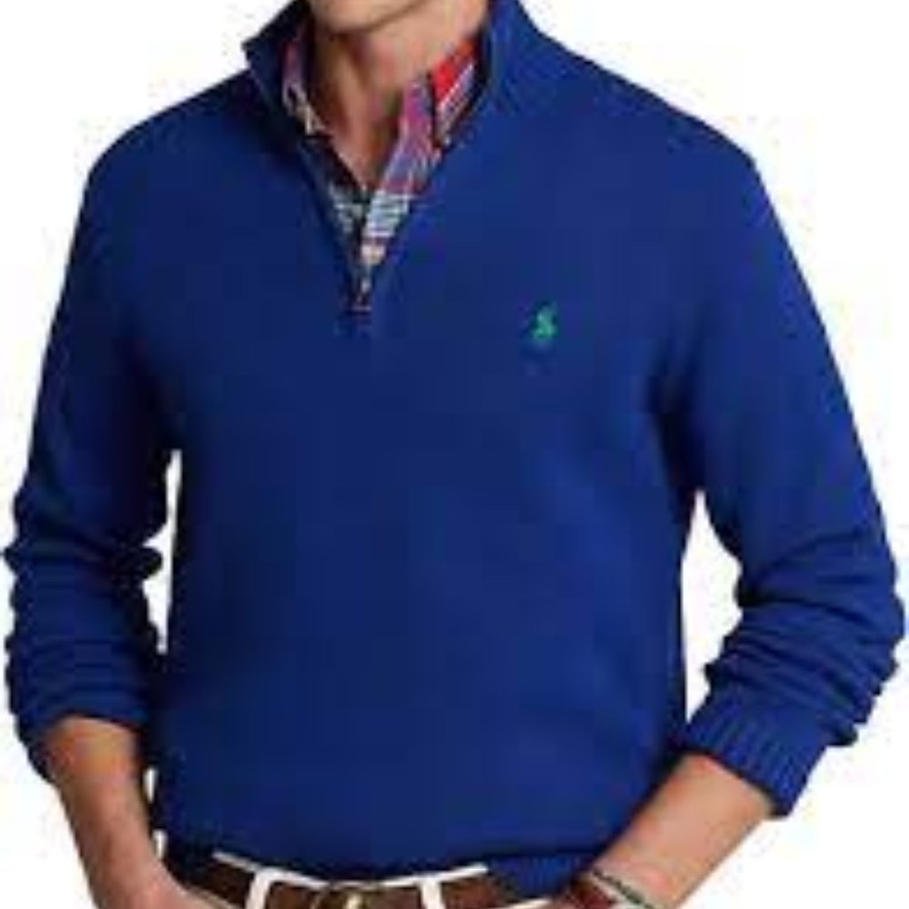 Polo Ralph Lauren royal blue quarter zip cotton sweater top L NWT